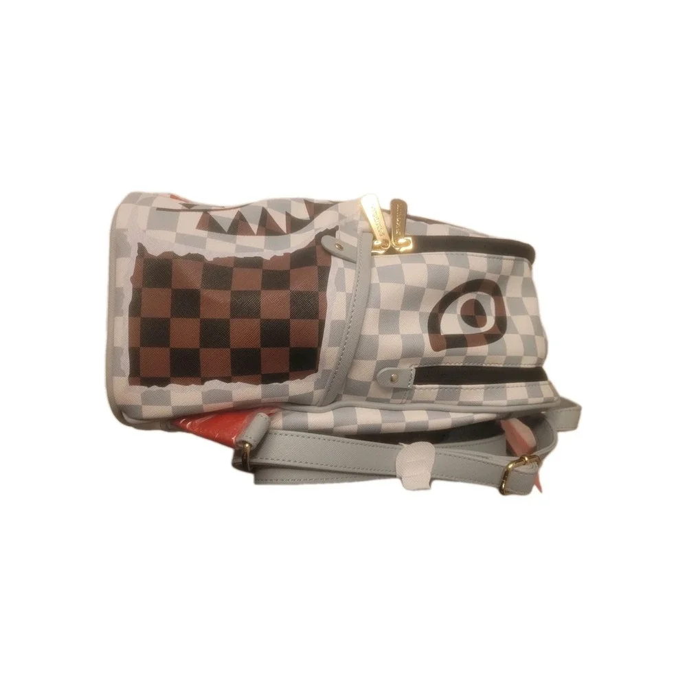 NWT Sprayground Shark Legacy Check Savage Mini/Small Backpack Gray/White/Br/BLK